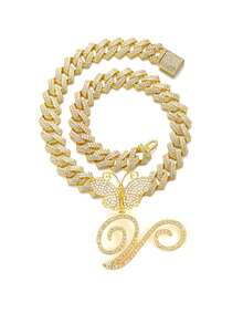 银色女士项链 A-Z 首字母个性化嘻哈经典蝴蝶字母吊坠链项链和手链套装饰物 26 个幸运字母，适合男女日常佩戴情人节时尚珠宝礼物，妈妈，母亲，母亲节，礼物 - 蝴蝶型 - 查看 51