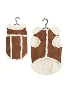 1pc Coffee Brown Suede Cotton Fleece Pet Clothes Jacket Coat Suitable For Small & Medium Cats/Dogs Autumn Winter - Coffee Brown - View 12