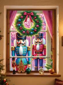 1 pièce Livre de l'histoire du Casse-Noisette rouge et or, décor de fenêtre de Noël, 80 cm * 120 cm, style fantaisie des vacances, décoration de fenêtre rectangulaire avec village enneigé, lumières scintillantes, boules de Noël, scène de nuit sous la lune, convient pour la décoration intérieure/extérieure de la maison, théâtre, fête de Noël et d'hiver