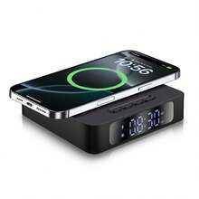 Multifunction Wireless Charger With Alarm Clock And Time Display. Desktop Charging Station Is Suitable For Home, Office, 15W Mobile Phone Charging Station Compatible With Iphone  Compatible With Samsung - Black - View 1