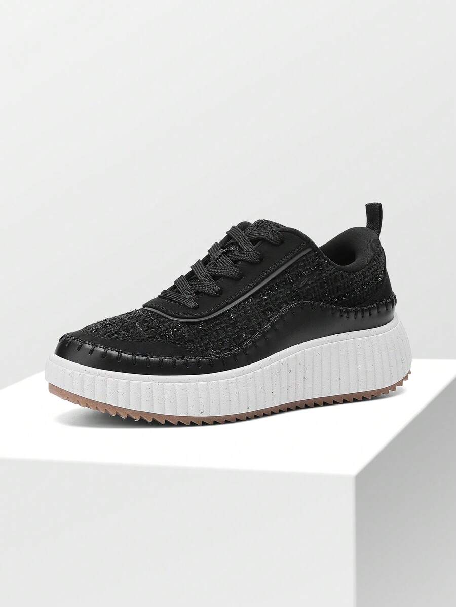 Women Platform Casual Sneakers Thick-Sole Woven Style Fashion Comfortable Wedge Sneakers Autumn Winter Outdoor Sport Shoes - màu đen - Xem 1