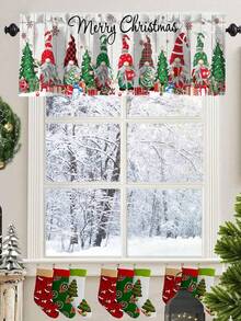 1 szt. - Wesołych Świąt - Zasłona bez twarzy dla lalki - Drzewo bałwana, złoty płatek śniegu, nadruk gwiazdy, poliestrowa dekoracja okienna do kuchni, salonu, sypialni, zimowej krainy czarów 2025-2026