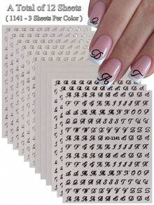 4/7/8/12/14/21张英文字母指甲贴纸白色黑色金色银色DIY粘性贴花3D艺术设计美甲装饰美甲用品