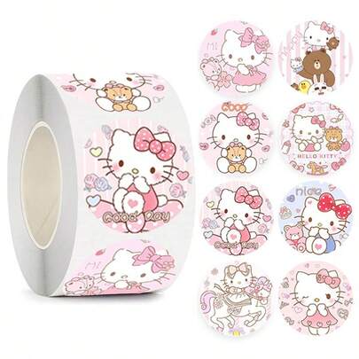 Sanrio 500 Adorable For Hello Kitty Stickers Roll - Decorative Cartoon Washi Tape With For Hello Kitty Designs, Pastel Colors, Perfect For Crafts, Gift Wrapping, Phone & Cup Decoration, Birthday Themes, And DIY Projects