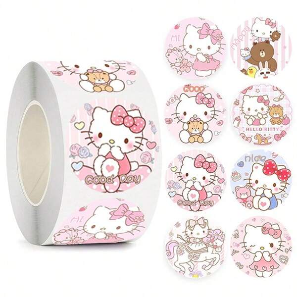 Sanrio 500 adorables pegatinas de Hello Kitty en rollo - Cinta decorativa de washi con diseños de Hello Kitty, colores pastel, perfecta para manualidades, envoltura de regalos, decoración de teléfonos y tazas, temas de cumpleaños y proyectos DIY