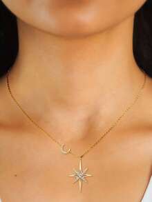 XUJIA 1PC Fashion Elegant Star&Moon Moissanite Pendant Necklace 925 Sterling Silver 3mm&2mm&1mm(0.28ctw) Necklace For Women Birthday Anniversary Valentine's Day Wedding Engagement Jewelry Gifts