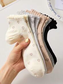 1/5 pares de calcetines cortos para mujer de diseños de moños y flores en blanco y rosa, que absorben la humedad y son cómodos hasta el tobillo, adecuados para uso diario y salidas, enviados al azar