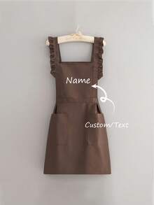 1pc Customized Printed Stylish Korean Apron, Waterproof And Stain Resistant, Apron Cute Lace Skirt Apron, Black Stain Resistant Apron, Sleeveless Apron, For Home, Kitchen, Nail Shop, Cooking, Baking, Nail Salon, Women Work Uniform, Coffee Smock, Home Cooking Clean Sleeveless Bib Apron, Fall Decor