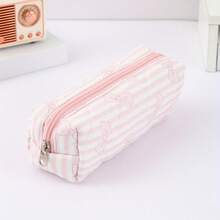 1pc Soft Fabric Pencil Case With Floral Print & Bow Patterns - Elegant Zippered Stationery Organizer For Office, Travel - Mixed Colors, Metal Zippers, Gift For Friends, Pencil Case Pouch, Supplies, Playful Design, Charming Design,Back To School,Bag - Multicolor - View 12