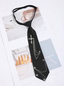1pc Unisex Fashionable Rhinestone Cross Decor Detachable Solid Color Clip-On Tie, Suitable For Casual, Business, And Daily Wear - Cross - View 16