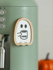 2pcs Halloween Ghost Coffee Maker Wooden Decor, Cute Ghost Design Decorative Wall Hanging, Perfect For Coffee Lovers, Halloween Kitchen Accessories, Suitable For Home, Coffee Shop And Wall Decoration Home Decor Halloween Decor Room Decor