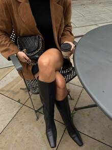 女式绒面革西装外套，带实用口袋 - 量身定制的专业夹克，抛光办公必备 - 棕色 - 查看 5