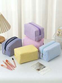 1pc Polka Dot Mesh Cosmetic Bag, Embroidered Striped Travel Toiletry Organizer, Suitable As Birthday Gift, Stylish Makeup Bag For Travel, Beach, Bathroom, Bedroom, Large Capacity - 彩色 - 查看 3