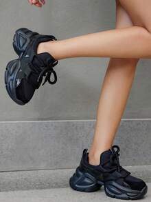 DareSee Women's Fashion Sneakers, Non-Slip, Breathable Mesh Fabric, Thick Sole, Pink, White, Silver, Black Color Options, Stylish Platform Casual Shoes, Plus Size Winter Gifts