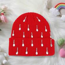Knit Rhinestone Embellished Hat For Women, Winter Warm Beanies Cap For Outdoor Shopping, Dating, Ski - Đỏ - Xem 4