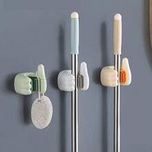 1 kẹp lau nhà gắn tường, móc, không cần khoan, keo dán chắc chắn, kẹp chổi, giá treo chổi gắn tường phòng tắm, giá để đồ cố định - Nhiều màu - Xem 2