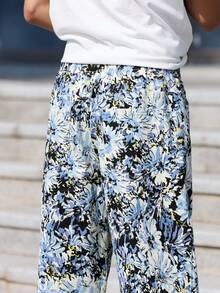 Men's Casual Fashion Versatile Street Style Hip-Hop Loose Floral Print Wide Leg Casual Pants - 藍色 - 查看 9