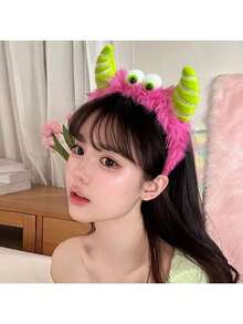 1pc Cute Monster Plush Headband, Suitable For Women - Soft And Fluffy Cartoon-Style Headband With Cute Eyes, Perfect For Washing The Face And Makeup. Available In Blue, Green, Pink And Purple. Hair Accessory, Christmas Gift, Christmas Decorative Hair Accessory, Hair Band, Hair Hoop ,Party