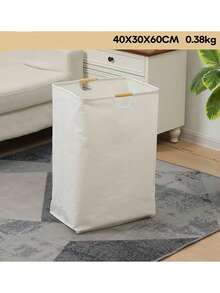 1pc Foldable Laundry Basket With Wooden Handle, Collapsible Dirty Clothes Storage Basket For Bathroom, Bedroom, Washing Machine, Suitable For Clothes, Towels, Jeans, T-Shirts, Underwear