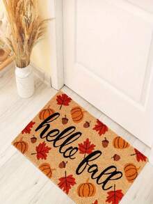 1pc Best-Selling "Hello Fall" Pumpkin & Maple Leaf Themed Doormat/Small Rug - 900GSM Soft Velvet, Machine Washable, Durable, Stain-Resistant, Quick Dry, Suitable For Indoor/Outdoor Decor, Bedroom, Kitchen, Photo Props, Holiday Gifts, All Season