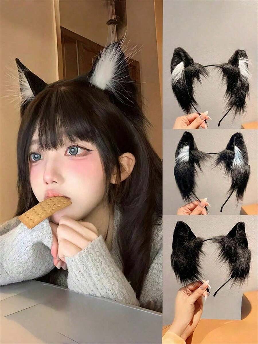1个粉色猫耳发箍，毛绒材质，可爱，萌系，发饰，趣味十足，拍照道具，万圣节服装，发夹，发饰