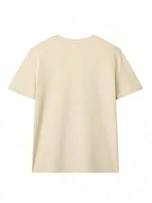 Camiseta casual suelta de verano para mujer con cuello redondo, hombros descubiertos y mangas, con estampado de letra para uso diario y versátil. - Beis - Ver 4