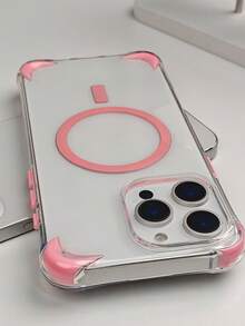 1pc Transparent Candy Color Anti-Fall Magnetic Phone Case, Suitable For IPhone 17 Air 16 15 14 13 12 Pro Max Plus, Soft TPU Back Cover, Supports Wireless Charging - Pink - View 5