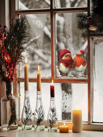 1 件圣诞鸟形窗户贴花 - 可移除 PVC 贴纸，透明材质，适用于窗户和橱柜、家居节日装饰、圣诞饰品。