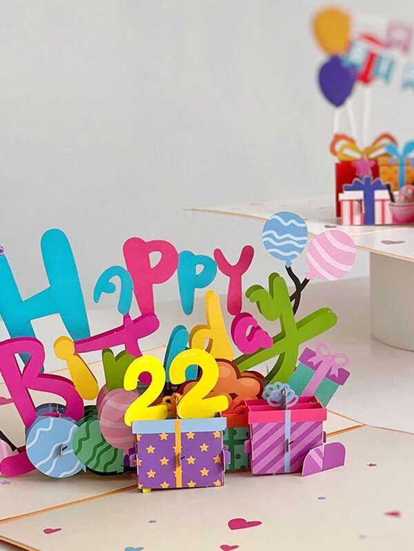 1Pc Colorful 3D Happy Birthday Card, Three-Dimensional Happy Birthday Greeting Card, Unique Birthday Gift For Women Men Kids Husband Wife Mom Dad Daughter,Back To School,School Supplies
