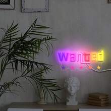 Glow-In-The-Dark Neon "Wanted" UV Printed Plastic, USB-Powered With Switch Control, Ideal For Game Lovers & Creative Spaces, Vibrant Wall Art|Plastic Wall Art - NHD-wanted - View 4