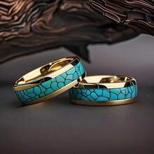 1 Pc Jewelry Accessories Fashion Stainless Steel Rings For Men Vintage Shell Inlay Imitation Turquoise/ Imitation Abalone Shell/ Inlay Brown Wood Men Rings Party Gift - Hồng - Xem 2