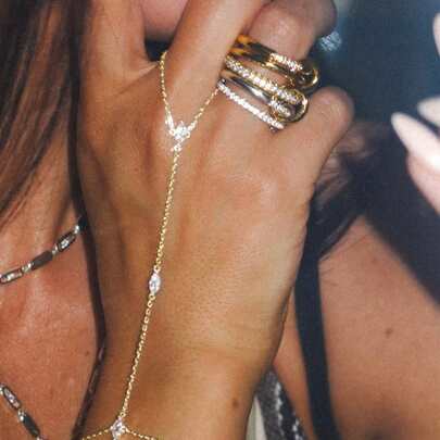 2pcs Elegant Sparkling Cubic Zirconia Multi-Layer Stacked Finger Ring Bracelet Set, Suitable For Women's Daily Wear, Nightclub Party, Gathering