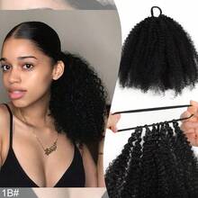 Afro Kinky Curly Synthetic Extensions Weave Bundles Weaving African Black Ponytail Elastic Band Hair Ring Ponytail 10 Inches - Multicolor - View 7