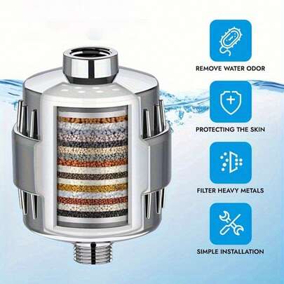 30-Stage Shower Filter, Vitamin C & E Infused, Suitable For Hard Water, High Flow Shower Filter, Removes Chlorine & Fluoride, Maintains Water Flow, Gold-Plated Decorative, Bathroom Decor