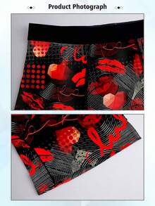 1 条装男士新奇短裤，个性时尚图案印花，四针六线工艺，涤纶纤维弹力面料，柔软亲肤，速干透气，情人节礼物，松紧腰带，调皮可爱男士休闲内裤 - 彩色 - 查看 5