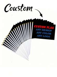 Aangepaste Hand-Waved Flag Set, 14x21cm Hand-Held Flag Of Any Pattern Or Color, 100D Polyester Digital Printed Hand-Waved Flag, With 30cm White Pole, Suitable For Parades, Celebrations And Outdoor Activities,Perfect For Christmas