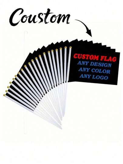 手振り国旗セット、14x21cm手持ち国旗 任意のパターンや色、100Dポリエステルデジタル印刷手振り国旗、30cmの白いポール付き、パレード、お祝い、屋外アクティビティに最適、クリスマスにも最適