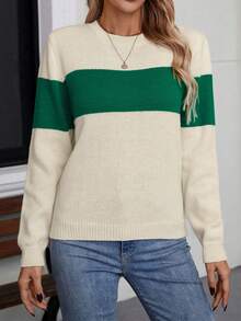 Suéter feminino listrado de malha com contraste de cores, uso diário, outono/inverno