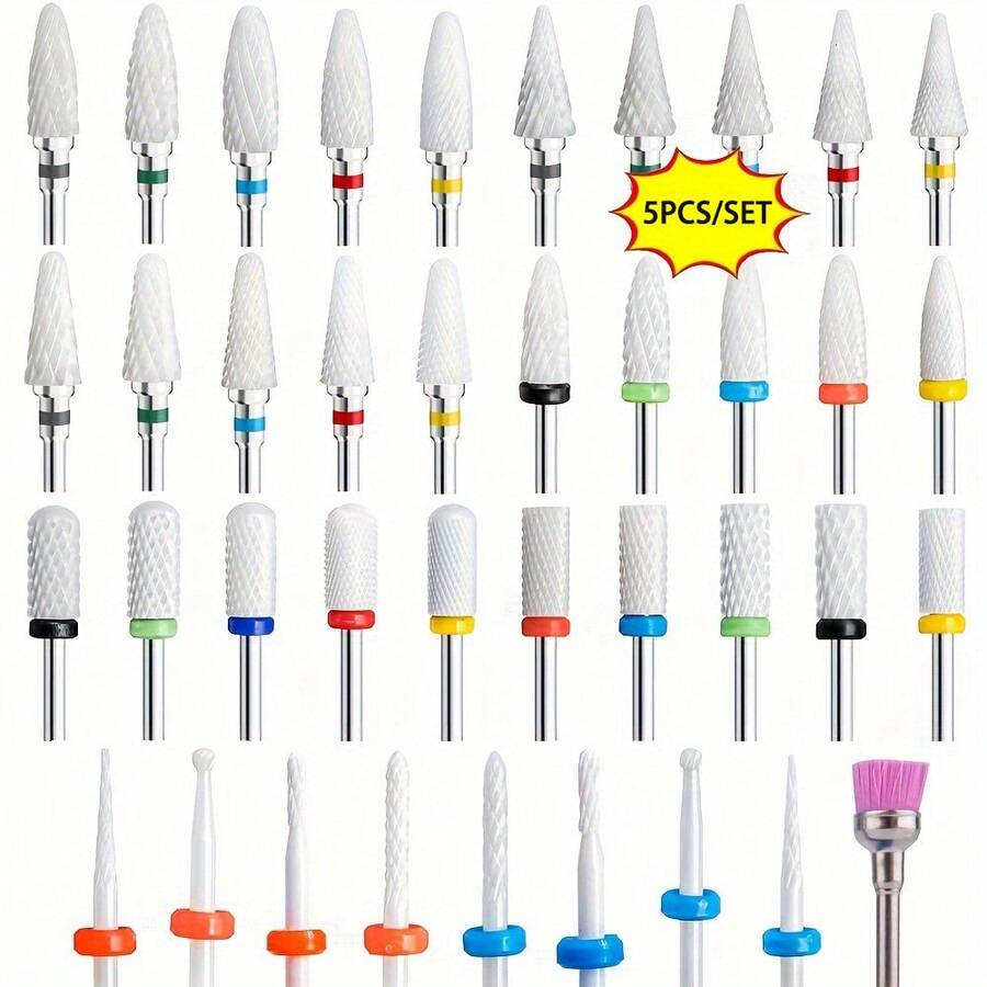 Bộ 5 hoặc 10 dụng cụ cắt gốm, mũi khoan móng, dụng cụ mài móng gel, dụng cụ loại bỏ lớp biểu bì, bộ giũa móng điện, phụ kiện - Nhiều màu - Xem 1