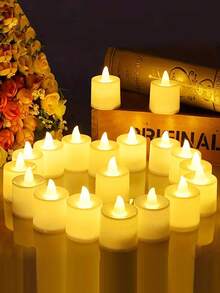 24pcs-Warm Color Flame Free LED Candle Light, 1.7 Inch Night Light Decorative Light, LED Electronic Flameless Small Candle,Creative Wedding Birthday Wedding Candle Venue Decoration Props Electronic Candle, Love Gift Valentine's Day Decoration Back To School Valentine Day - 暖色 - 查看 2