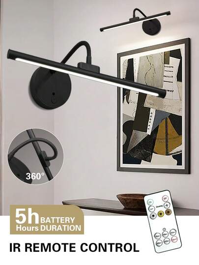 1pc Rechargeable Indoor Wand Lamp, Painting Lamp Remote Control, Temperatures Dimmable, Personal Computer Cordless Picture Light, Art Adjustable Brightness Timer, Vanity Spiegel Light(1800mAh) view 7