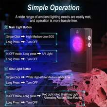 1 件装多功能 LED 手电筒 365nm 紫外线探测手电筒 USB 可充电 EDC 迷你便携式工作灯户外露营徒步旅行 - 黑色 - 查看 6