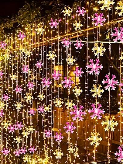 1 件 1M/3M/6M 圣诞雪花灯串，LED 雪花仙女灯暖白，窗帘灯，圣诞装饰，电池供电，适用于家庭花园卧室室外和室内装饰、卧室、新年、冬季、秋季、感恩节（不含电池）