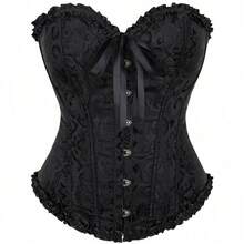 1 件经典塑身短款上衣，紧身束腹带，带骨，适合腹部控制，女士束腹带配饰，适合西部牛仔女牛仔乡村服装复古黑腰带 - 黑色 - 查看 10