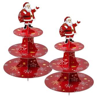 3-stöckiger Weihnachtsmann Cupcake Ständer, runder Karton Cupcake Turm, Dessert Cupcake Ständer Turm für Weihnachtsthemen Party Dekoration, Cupcake Etagen Ständer Weihnachten Weihnachtsdekorationen Weihnachtspyjamas Weihnachtsgeschenke Weihnachtsdekoration