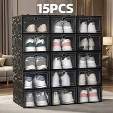 Set de 12/15 piezas de cajas de almacenamiento de zapatos transparentes y gruesas de alta calidad, organizadores de zapatos plegables y ahorradores de espacio de plástico de gran capacidad para el hogar y dormitorio