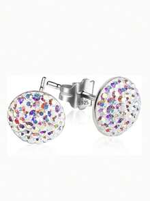 1 Paio di Orecchini a Perno in Argento Sterling 925 con Cristalli Lucenti a Cupola