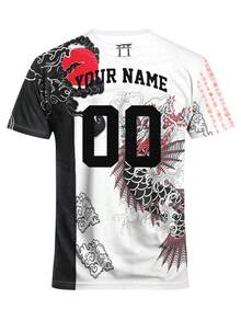 Camiseta de fútbol personalizada para hombres con diseño de espada samurái, personalizada con nombre y número, cómoda sudadera de cuello redondo adecuada para entrenamiento de fútbol, uso casual, regalo, ropa de verano, gimnasio, yoga - Blanco y Negro - Ver 5