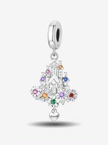 1pc 925 Sterling Silver Colorful Heart Shaped Pendant, Suitable For Women Bracelet, Bangle DIY Jewelry Making And Daily Outfit Matching, An Ideal Accessory For Girls