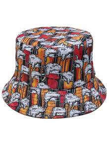 1 件女式双面几何水果印花渔夫帽，可爱百搭设计，适合户外、派对、日常穿着、防晒、轻便，适合休闲、露营和日常使用